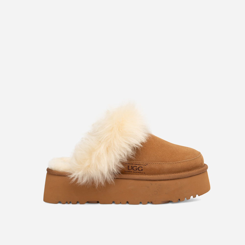 UGG Daniela Premium Platform Slipper (Elastic Logo & Wool Strap – Detachable)