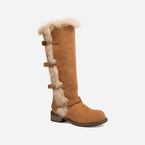 UGG Fur Trim Buckle Long Boot