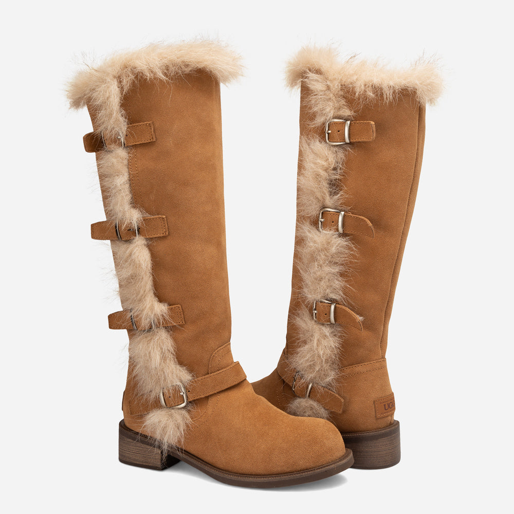UGG Fur Trim Buckle Long Boot