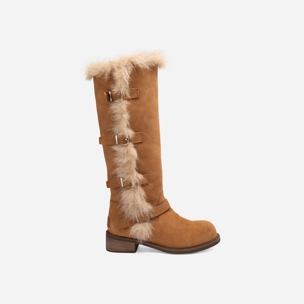 UGG Fur Trim Buckle Long Boot