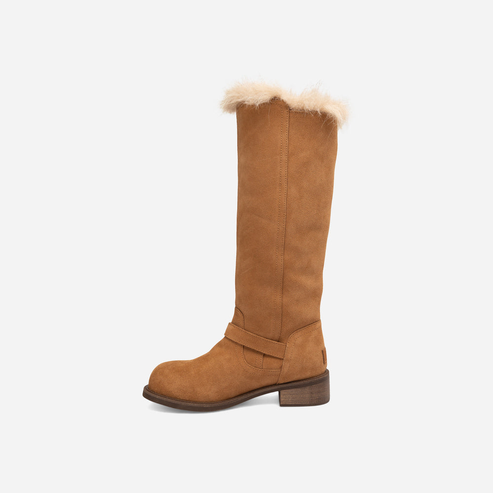 UGG Fur Trim Buckle Long Boot