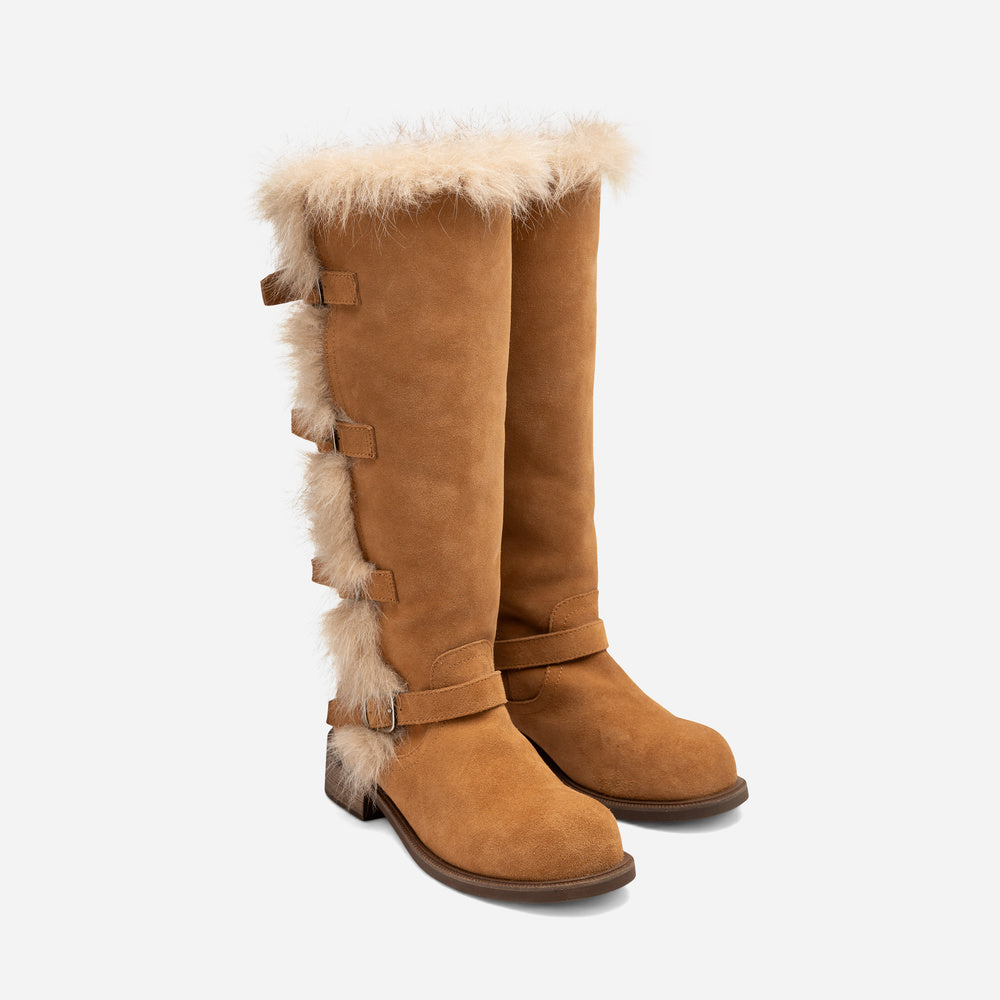 UGG Fur Trim Buckle Long Boot