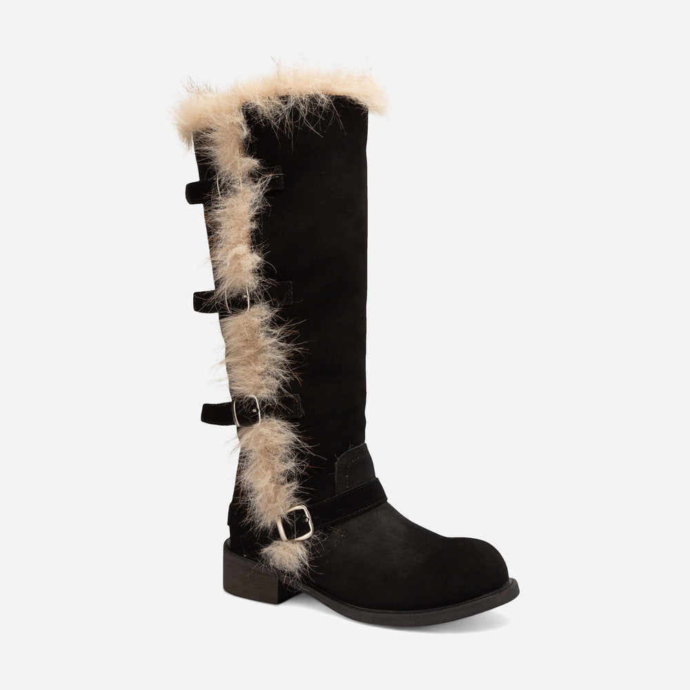 UGG Fur Trim Buckle Long Boot