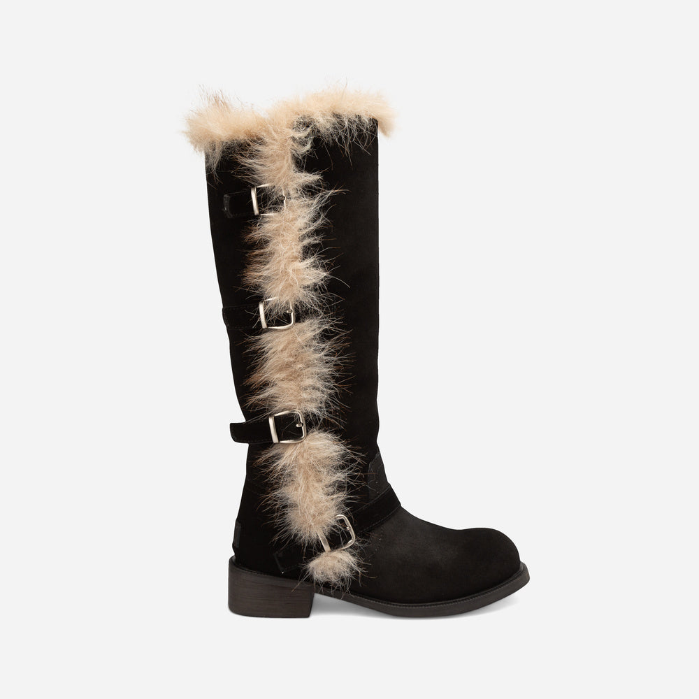UGG Fur Trim Buckle Long Boot
