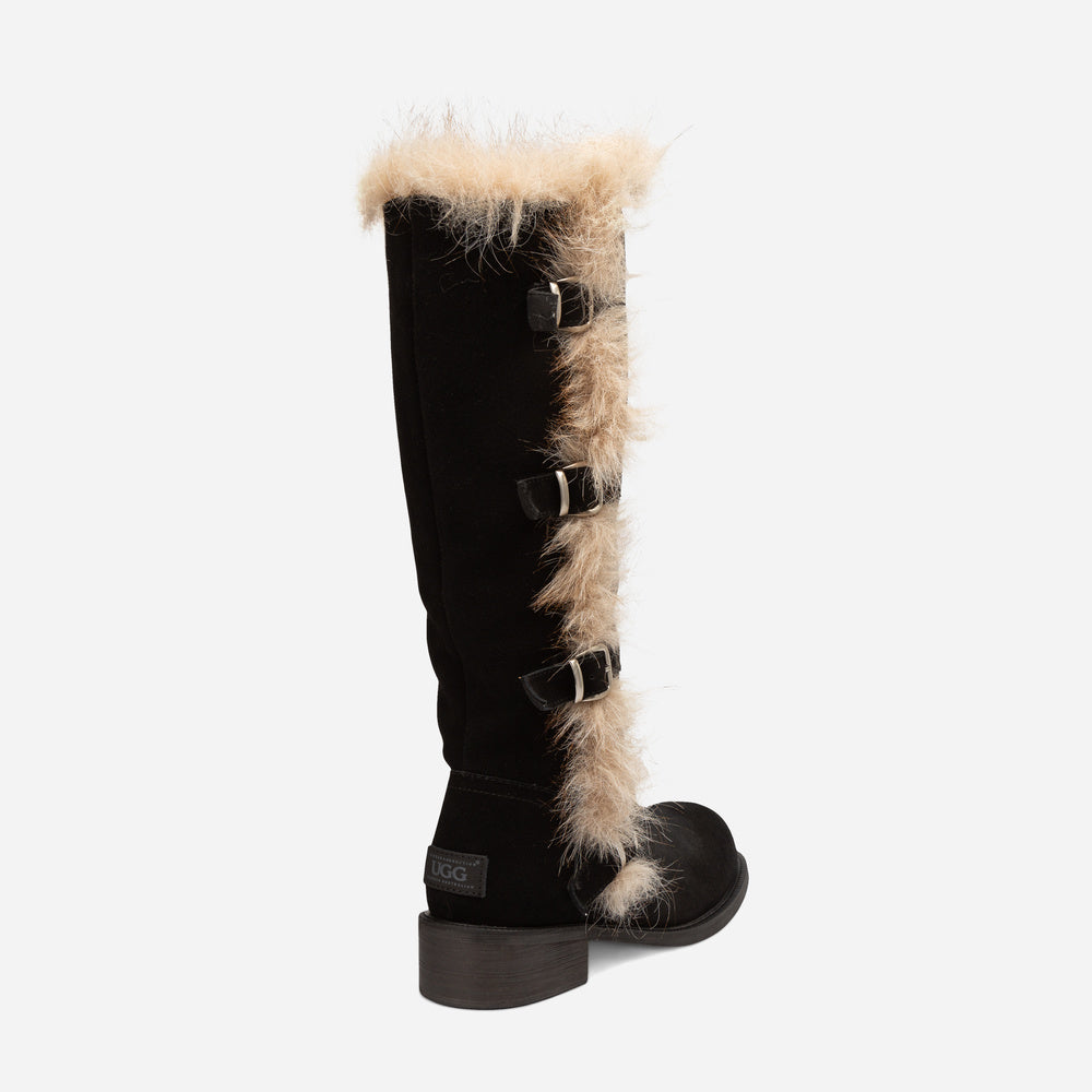 UGG Fur Trim Buckle Long Boot