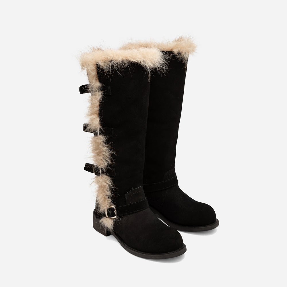 UGG Fur Trim Buckle Long Boot
