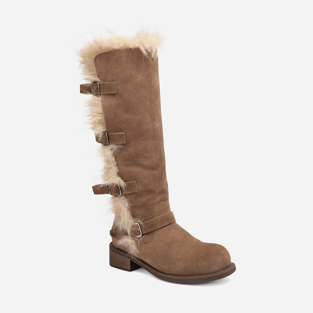UGG Fur Trim Buckle Long Boot