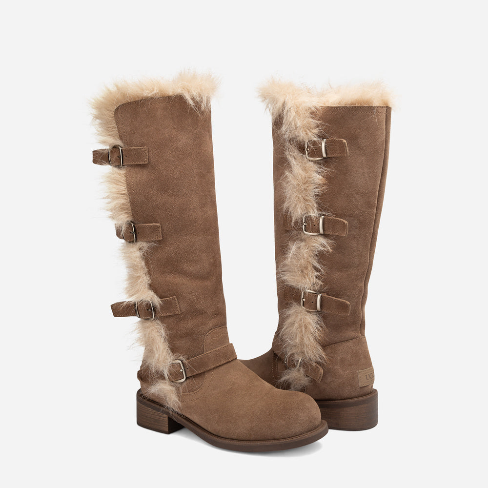 UGG Fur Trim Buckle Long Boot