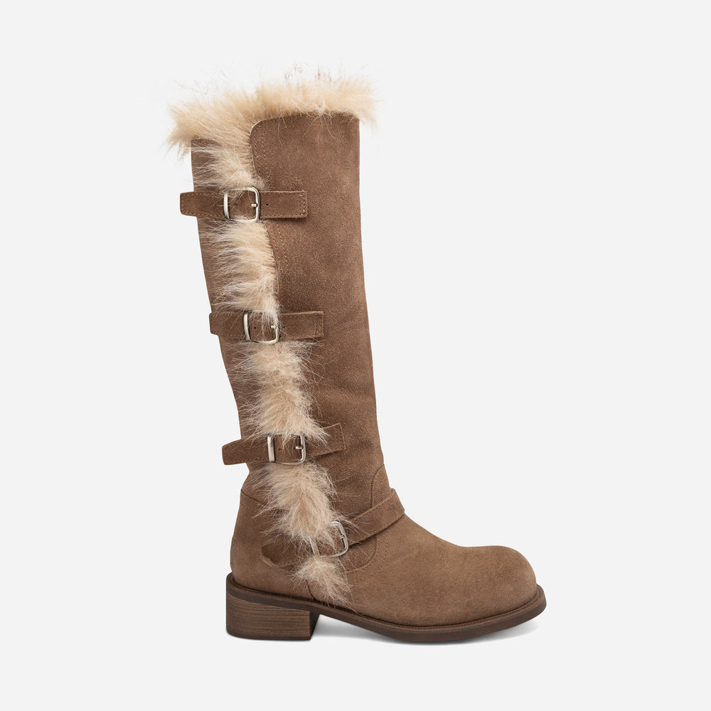 UGG Fur Trim Buckle Long Boot