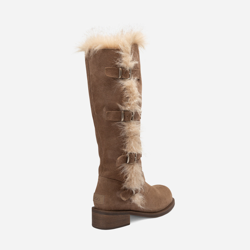 UGG Fur Trim Buckle Long Boot