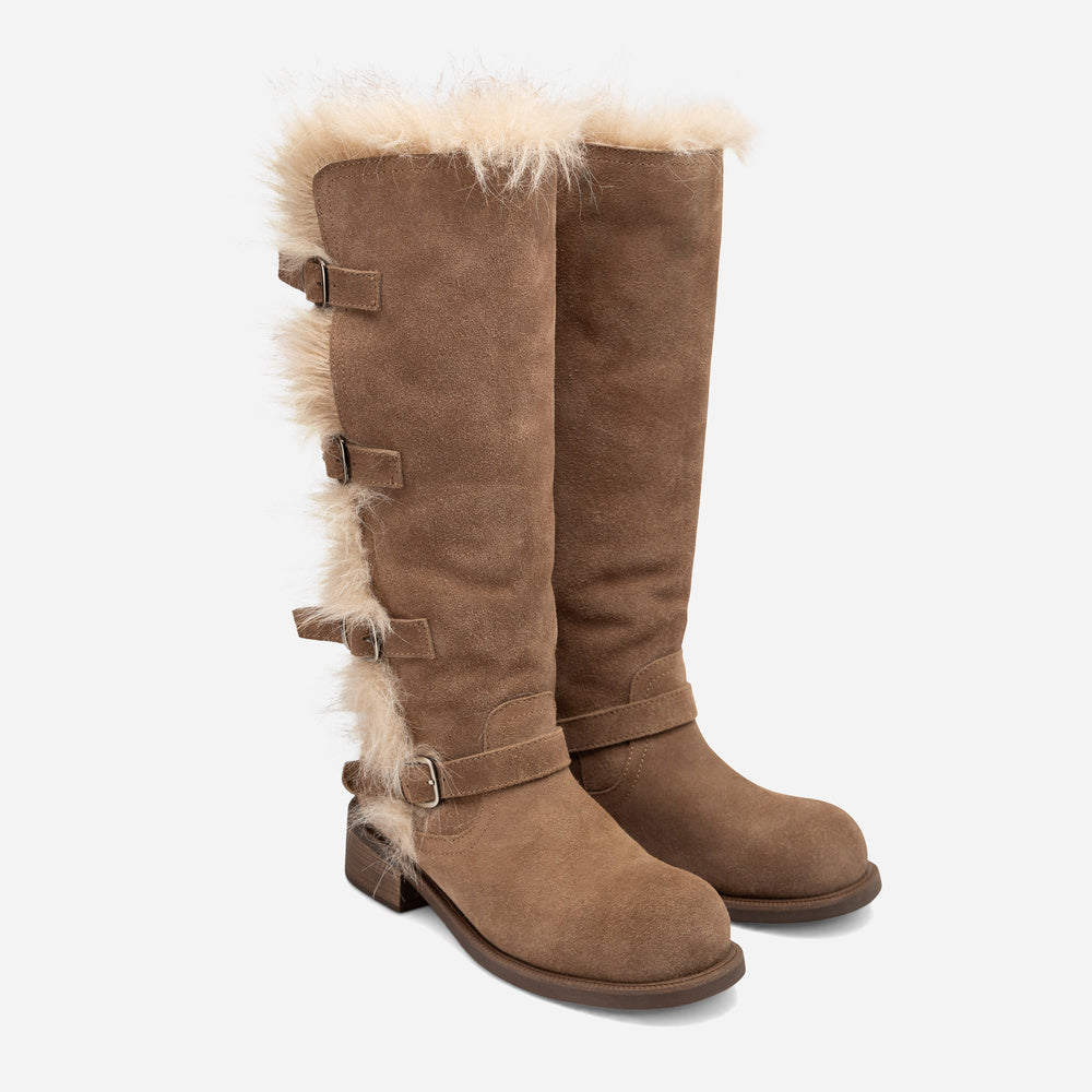 UGG Fur Trim Buckle Long Boot