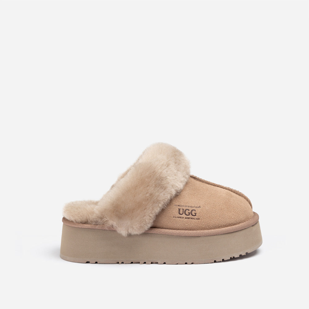 Ugg Platform Slipper (Elastic Logo & Wool Strap) 4.5cm (Detachable Feature)(Water Resistant)