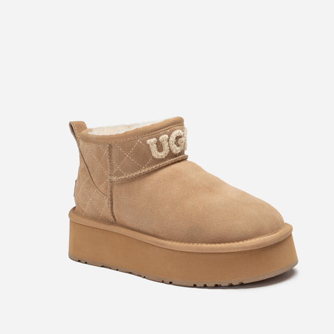 Ugg Classic Platform Knit Logo Matelassé Ultra Mini Boot