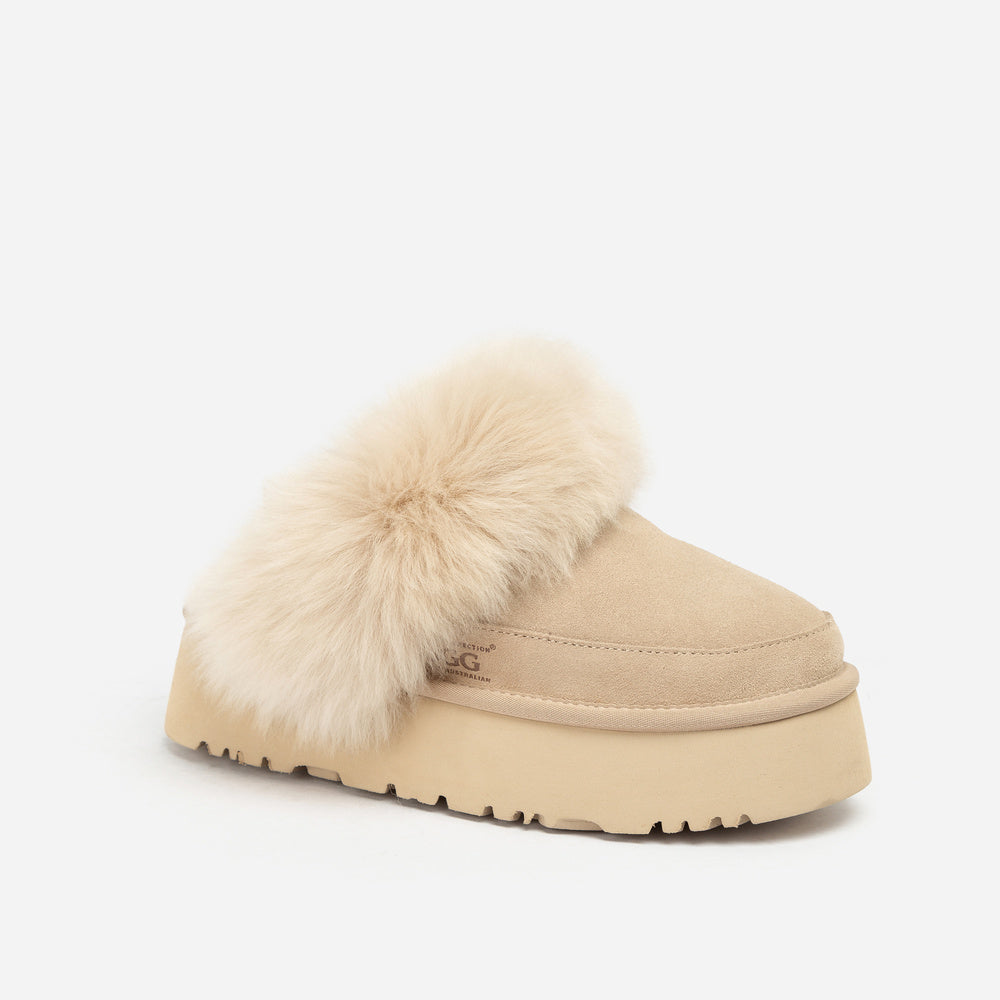 UGG Daniela Premium Platform Slipper (Elastic Logo & Wool Strap – Detachable)