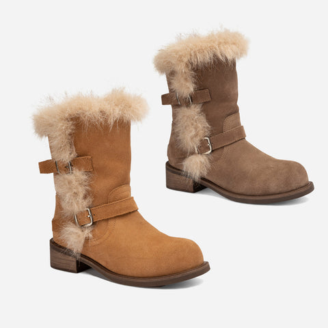UGG Fur Trim Buckle Short Boots