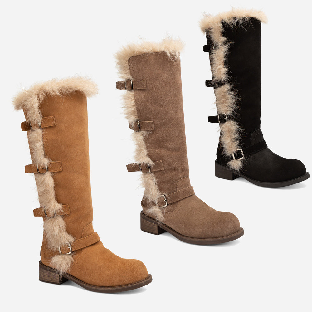 UGG Fur Trim Buckle Long Boot