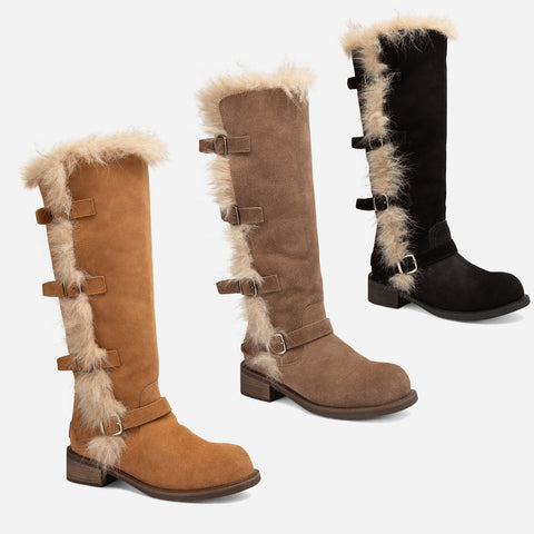 UGG Fur Trim Buckle Long Boot