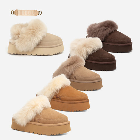 UGG Daniela Premium Platform Slipper (Elastic Logo & Wool Strap – Detachable)