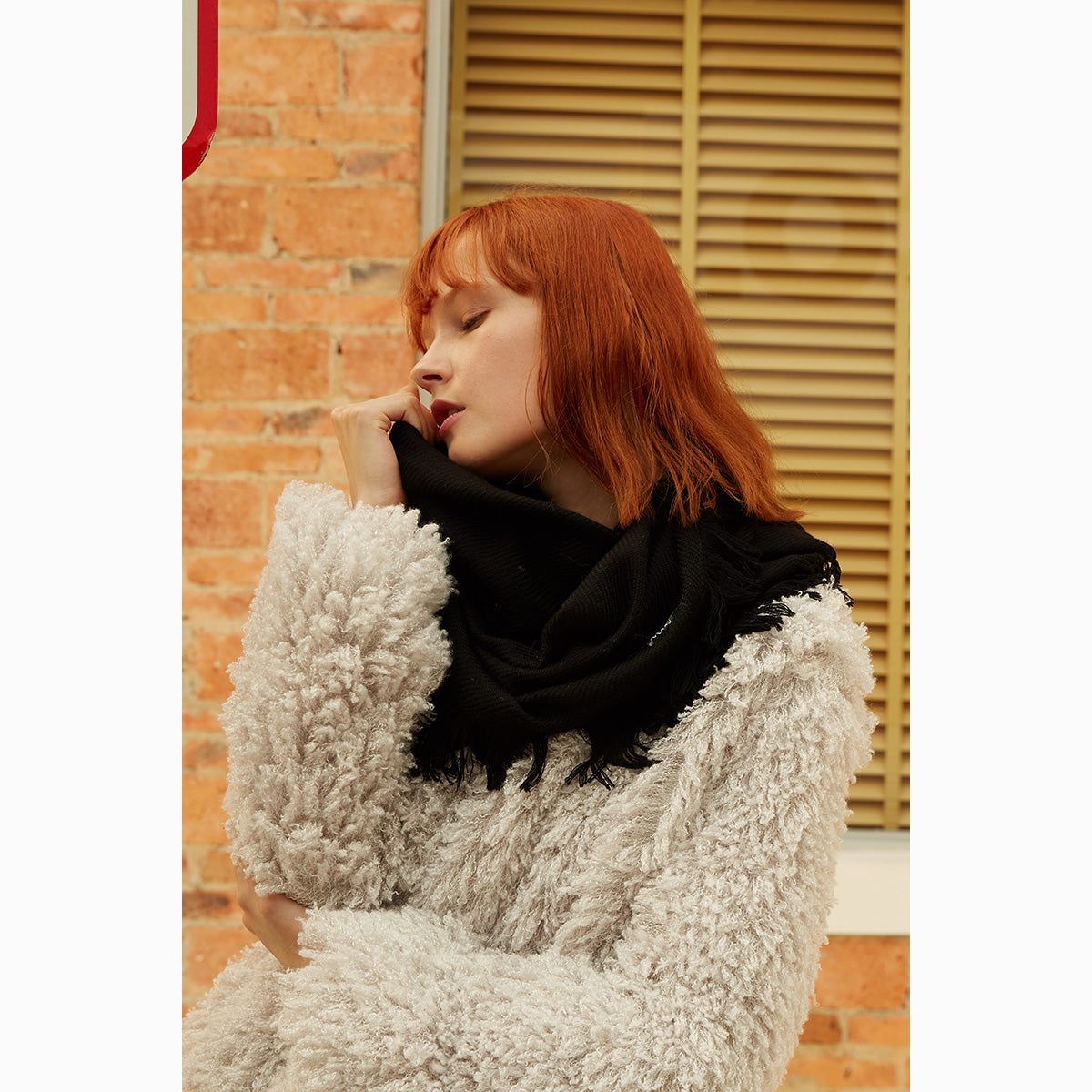 fringed check wool scarf