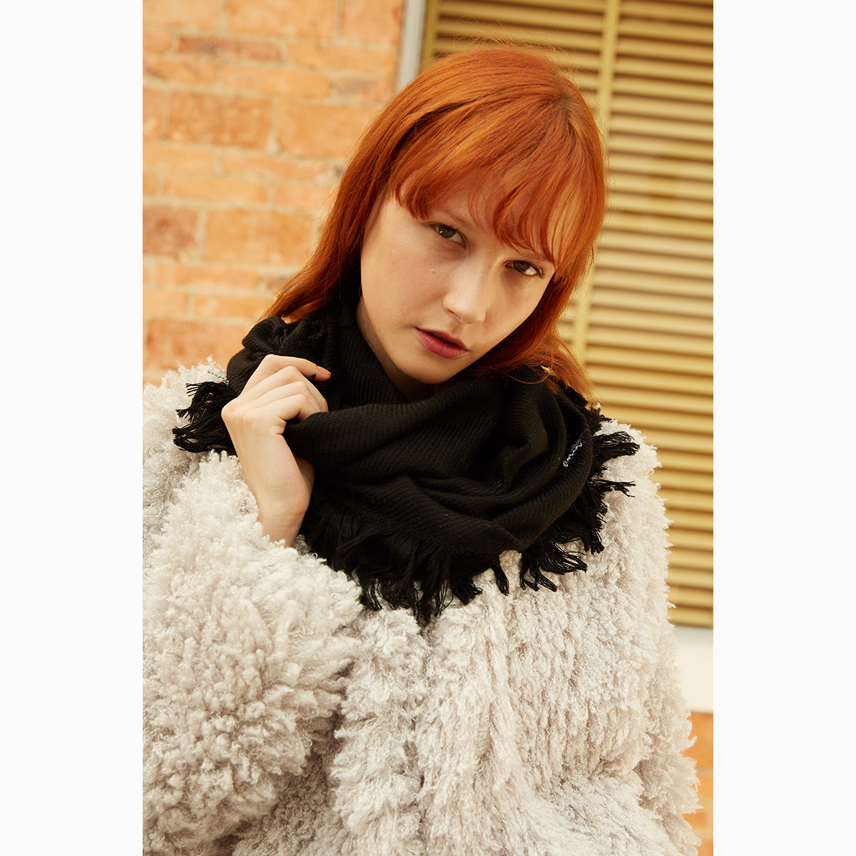 fringed check wool scarf